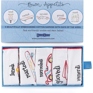 image:imageYumbox Embroiderd Cotton Napkins Set of 5 Napkins Days of the Week Set in Italian Language Reusable Washable Fabric Napkins ecoFriendly