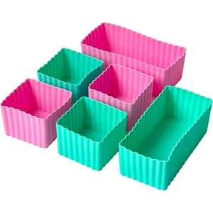 image:imageYumbox Silicone Bento Lunch Box Accessories and Baking Cups Set of 6 Multicolor Mini Cubes 4 and Rectangles 2 Pink amp Aqua